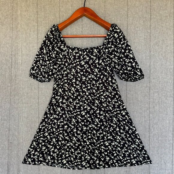 & Other Stories Black Ditzy Daisy Floral Square Neck Puff Sleeve Mini Dress - Picture 3 of 17